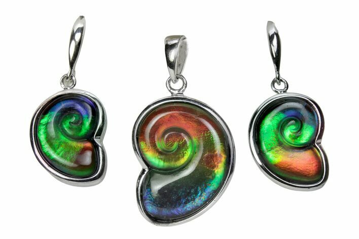 Alberta Ammolite Ammonite Spiral Pendant & Earring Set #380590